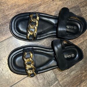 Chic Black and Gold Chain Sandals